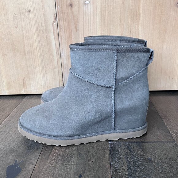 UGG Classic Femme Mini Wedge Boots Slate Gray Suede Size 9.5 Hidden Heel - Picture 1 of 6